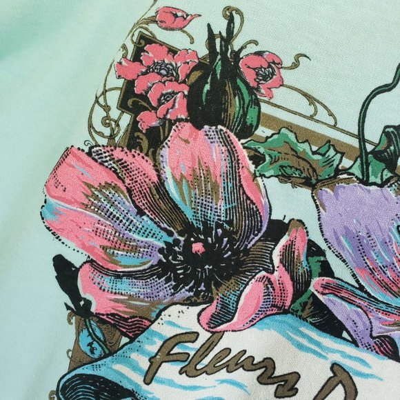 Linda Lori Women's Vintage 1992 Floral Sea Foam Scoop Neck Tee Shirt Top Blouse - Picture 4 of 13